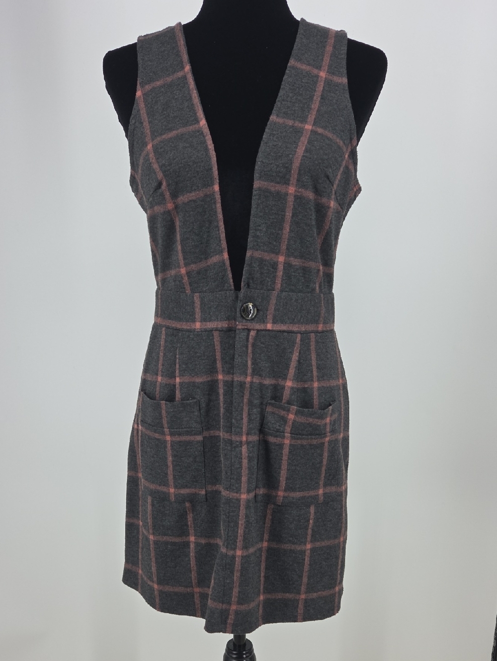 Charlotte Russe Charcoal and Dusty Rose Plaid Sleeveless Mini Dress